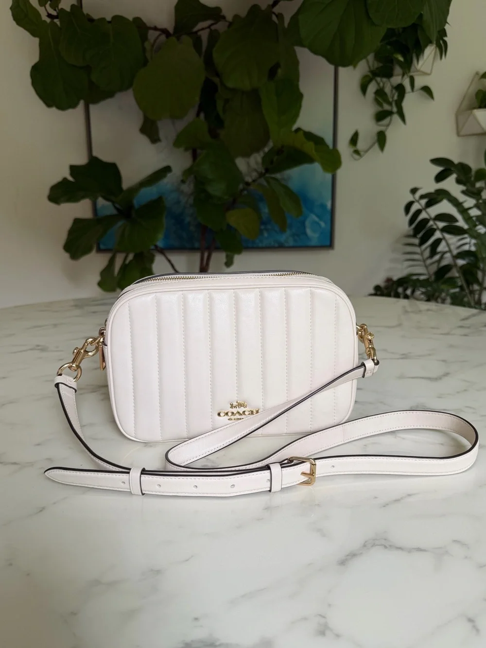Coach Jes Crossbody With Linear Quilting Gold /Chalk Leather Bag C1569